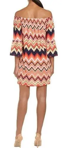 Trina Turk  Women's Off The Shoulder Vibrant Chevron Jersey Dress Size Medium