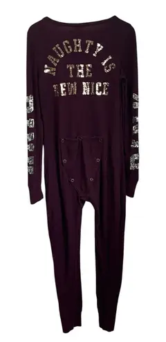 Victoria’s Secret PINK Naughty Is The New Nice Holiday One Piece Pajamas L Red Size L