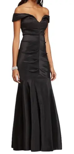 XScape Off the Shoulder Cap Sleeve Stretch Taffeta Dress Size 2 Black Formal