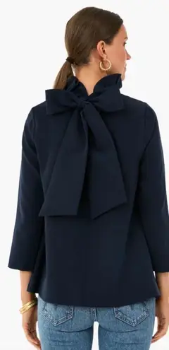 TICKERNUCK POMANDER PLACE Navy Faye Blouse High Neck Top Back Tie Size Medium Blue