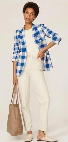 Veronica Beard Blue White Gingham Cotton Blend Oversized Bexley Jacket Blazer 10