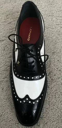 Lethato Black and White Leather Spectator Wingtip Oxford Shoes Size 9