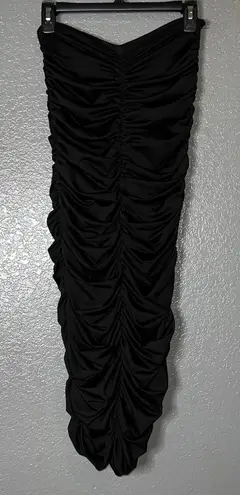 Black Ruched Bodycon Maxi Dress Medium Stretchy Strapless Evening Gown
