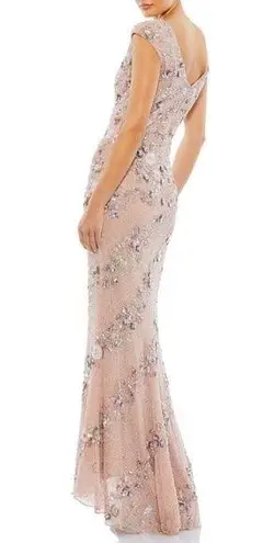 Mac Duggal NWOT Pink Embellished Bateau Neck Cap Sleeve Floral Beaded Gown Sz 8