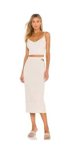 Bardot Linen Blend Midi Skirt Side Cut Out Oatmeal Cream Straight Size Large