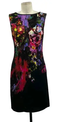 Rickie Freeman for Teri Jon Floral Print Scuba Sheath Dress Size 4 Black