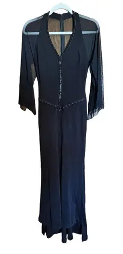 Nicole Bakti Dress Womens Small Black Mesh Embellished Long Evening Maxi Gown