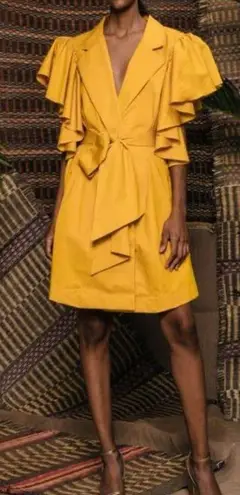 Johanna Ortiz Tulip Evolution Jacket Dress Ruffle Yellow Wrap Dandelion 2 EUC Gold