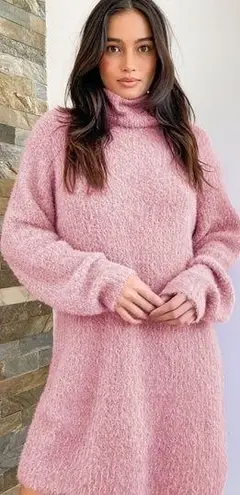 Lulus  Sweet Whispers Mauve Multi Eyelash Knit Turtleneck Sweater Dress