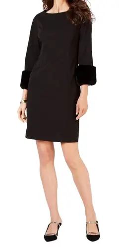 Alfani Faux Fur Trimmed Shift Dress Black 8