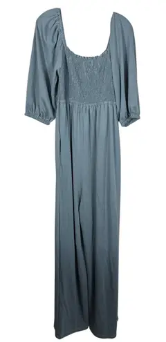 Three Bird Nest Blue Puff Sleeve Wide Leg Smocked Jumpsuit Romper XL NWT Lounge