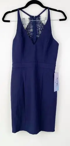 Maniju Womens Mini Dress Lace Back Navy Sz M