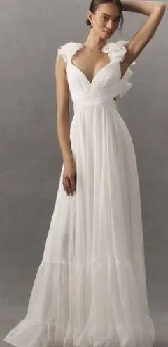 Mac Duggal White Ruffle Tiered Cut-Out Chiffon Gown Size 10 $598 67911