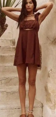 Free People  Bom Bom Island Mini Dress in Chocolate Love