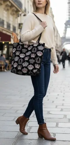 Belly Moden Embroidered Crown Black Tote Bag NWOT