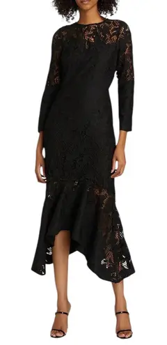 Marchesa Rosa Black Linen Lace Maxi Dress Handkerchief Hem Size 2