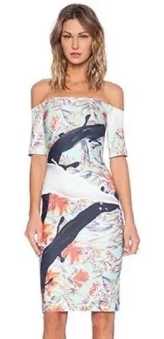 Clover Canyon Spilled Milk Off the Shoulder Bodycon Dress in Multi Size XS NWT