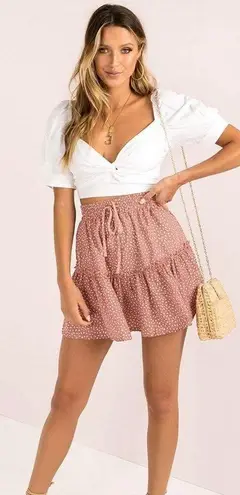 Pink White Dot elastic Waist Lightweight Mini Skirt sz Medium