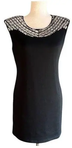 Allen Schwartz Prive sleeveless sheath dress with a beaded, embellished neckline Black