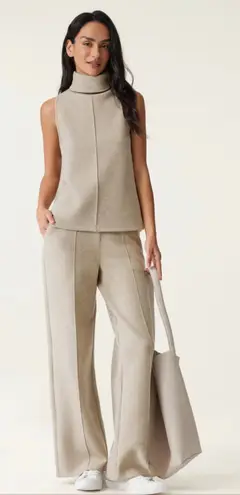 OGL Two Piece Sleeveless Turtleneck High Waist Straight Leg Pants S Small New Tan - Image 1