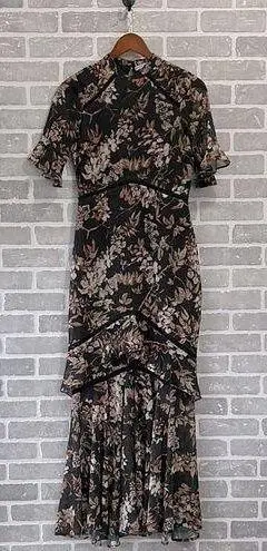 ASOS Hope & Ivy Full Length Floral Black Elegant Dress with peplum waist Size 10