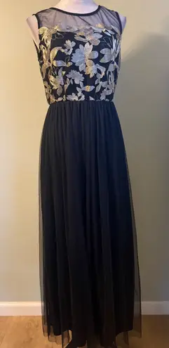 Small Candallite Black Maxi Dress Gold Floral Embroidered whimsi goth Y2K fairy