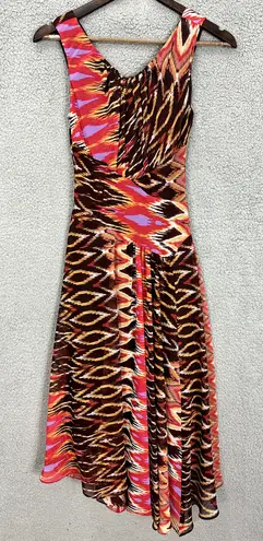 Jones Wear Vintage Y2K Midi Dress Womens 4 Geometric Chiffon Asymmetrical Hem Fairy Boho - Image 1