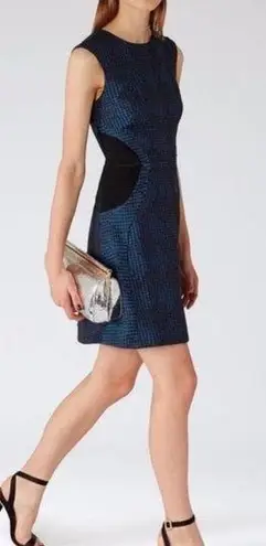 Reiss Kori Textured Fit and Flare Blue Black Dress Size 4