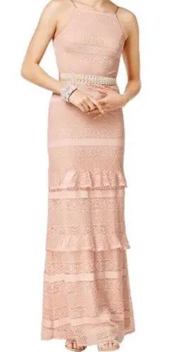 Speechless Pink Lace With Beaded Belt Dress Gown