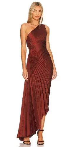 ALC Frank A.L.C. Delfina One-Shoulder Cutout Pleated Dress in Brunette Size 4