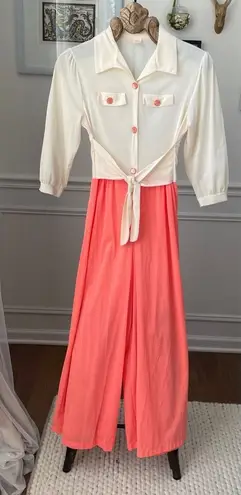 Vintage Sears Palazzo Wide Leg Jumpsuit Ivory Orange S 4