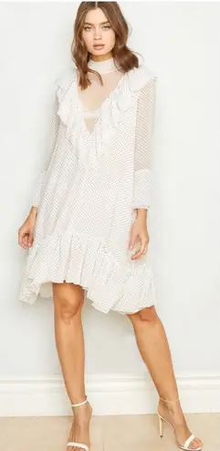 NWT We are HAH Polka Dot Lace Ruffle Swing Mini Dress Small Fairy Coquette Chic Black