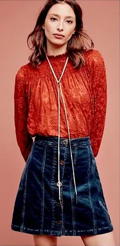 Deletta Anthropologie Rust Amana Burnout Sheer Smocked Mock Neck Top size small