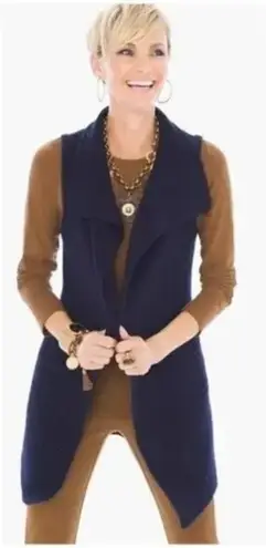 Chico's  Navy Blue Shimmer Open Chunky Knit Grandmacore Vest with Pockets - Image 1