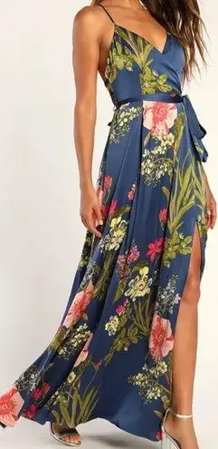 Lulus NWOT  Still the One Blue Floral Print Satin Maxi Dress