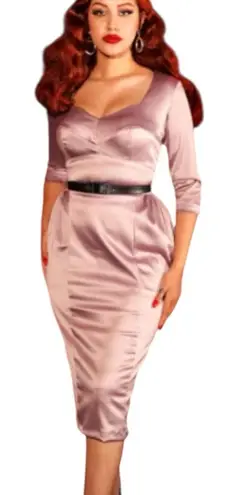 Deadly Dames Micheline Pin Up Wiggle Elegant Satin Dress NWTs Vixen Pink