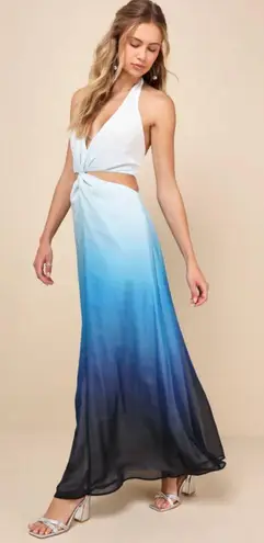 Lulus Blue Ombre Twist-Front Halter Maxi Dress