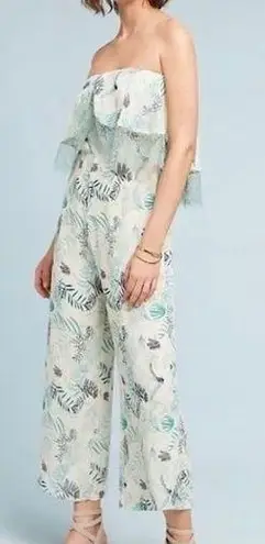 Foxiedox New Lace Ruffle Printed Cropped Strapless Jumpsuit Green Petite Size XS