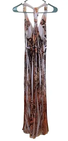 Chesley women's size medium maxi dress peach cream black tie back butterfly