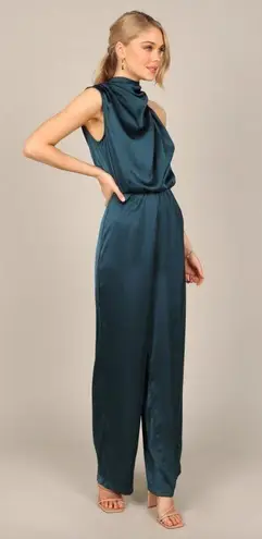 Petal and Pup Savannah Teal Satin One Shoulder High Neck Jumpsuit M