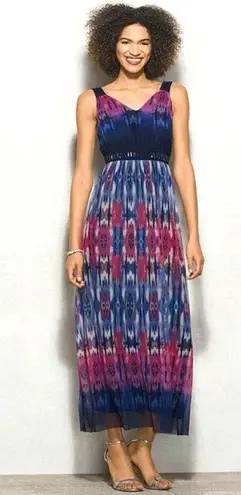 Carmen Marc Valvo Maxi Dress Watercolor Bohemian Sparkle Bead Plus Size 1X NWT