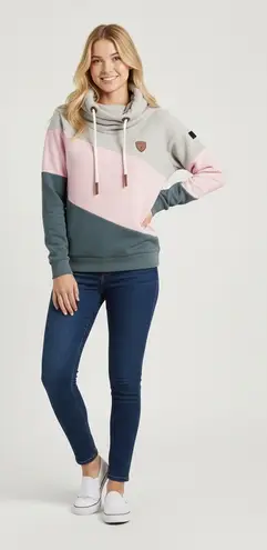 Wanakome Athena Hoodie Large Colorblock Pink Gray Taupe Funnel Neck Sweatshirt