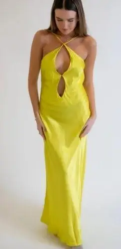 Meshki  Lucia Maxi Satin Cutout Slip Dress Golden Yellow Chartreuse Womens Size M