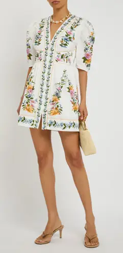 Farm Rio Anthropologie White Sweet Bloom Dreamscape Puff-Sleeve Mini Dress