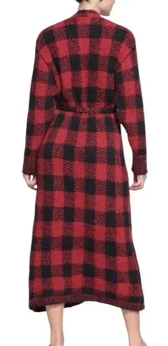 SKIMS NWT Knit Unisex Belted Robe Brick Buffalo Plaid Red Black Size S/M