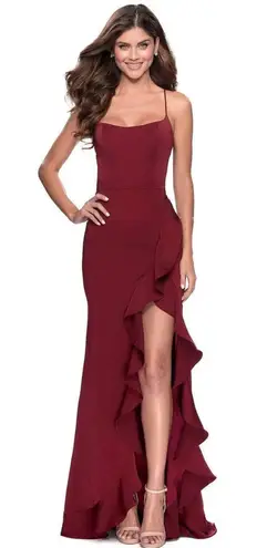 La Femme Burgundy Prom Dress