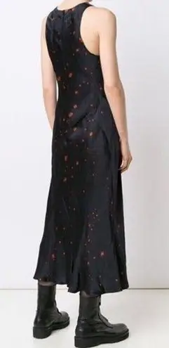 Alexander Wang Silk Splatter Midi Dress Black Sleeveless Women’s Size 10 A-Line