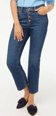 J Crew Size 23 Petite Demi Boot Crop Exposed Button Fly Solid Blue Dark Wash