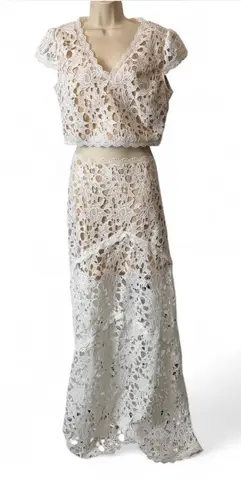 Lace Skirt & Crop Top Set White Size L