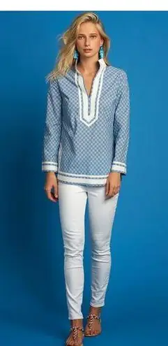 NicoBlu Cotton Capri Tunic in Blue Vietre Porcelain Print Sz.2X